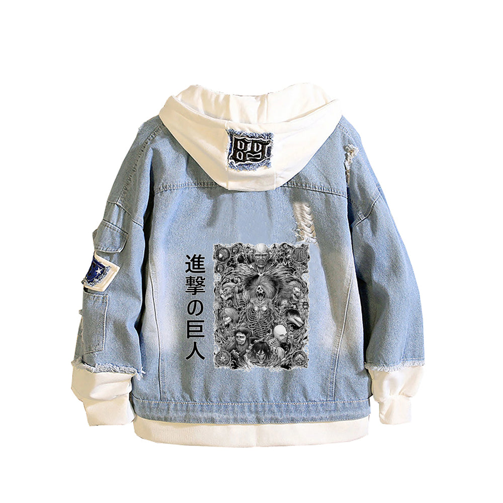 Attack on Titan Scout Legion Denim Jacket Unisex Harajuku Hooded Streetwear 2