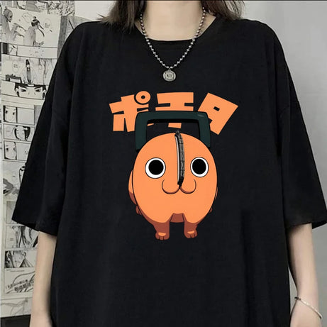 Anime Chainsaw Man Pochita Print T-Shirt - Casual Loose Fit