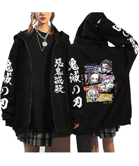Demon Slayer Zipper Sweatshirts Zip Up Hoodie Anime Hoodies Unisex Hip Hop Streetwear Nezuko Kamado Graphic Y2K Clothes gifts