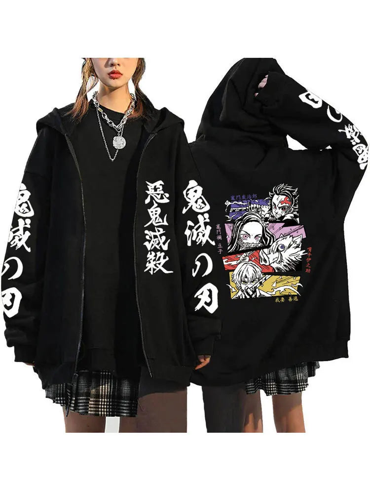 Demon Slayer Zipper Sweatshirts Zip Up Hoodie Anime Hoodies Unisex Hip Hop Streetwear Nezuko Kamado Graphic Y2K Clothes gifts