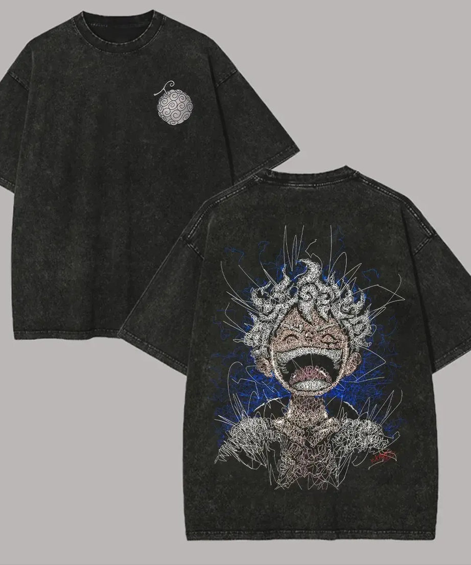 Anime One Piece Vintage Washed T Shirt Men Women Graphic Print Cotton Streetwear Short Sleeve Tee Casual Tops Summer Y2k