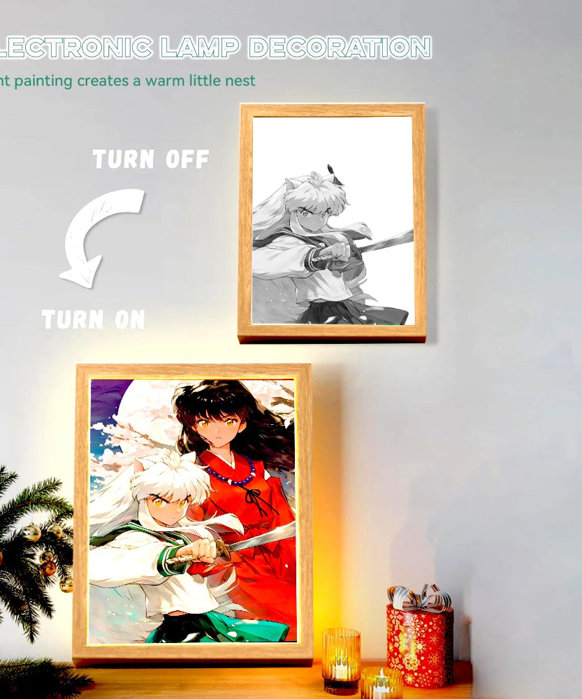 Light Painting Photo Frame Night Light Anime Figure Inuyasha Home room Decor Office Decoration Bedroom Friends Gifts Moon Lamp