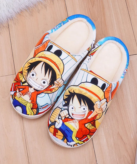 Anime One Piece Luffy Chooper Dragon Ball Goku Hatsune Winter Warm Plush Men Women Couple Shoes Home Slipper Stuffed Plush Gift