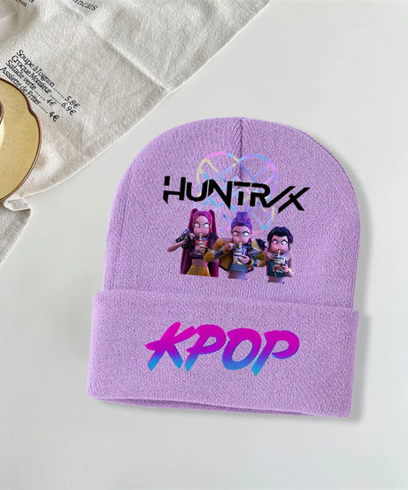 Kpop Demon Hunters Kawaii Knitted Hat for Girls Anime Cute Knit Hats Children Autumn Winter Windproof Warm Hats Gifts