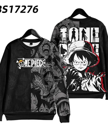 One piece Monkey D. Luffy Cartoon Round Neck Sweatshirt with Printed Casual Loose Autumn and Winter Long Sleeved Top
