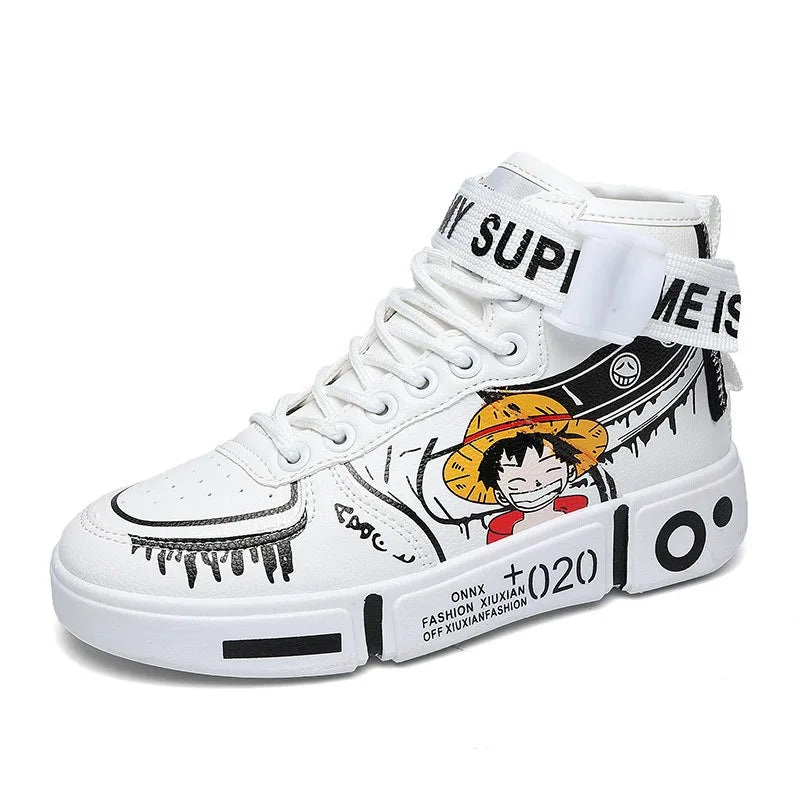 Anime One Piece Luffy High Top Students Leisure Sports Shoes Roronoa Zoro Autumn Winter Breathable Non-slip Shoes Gift Men Women