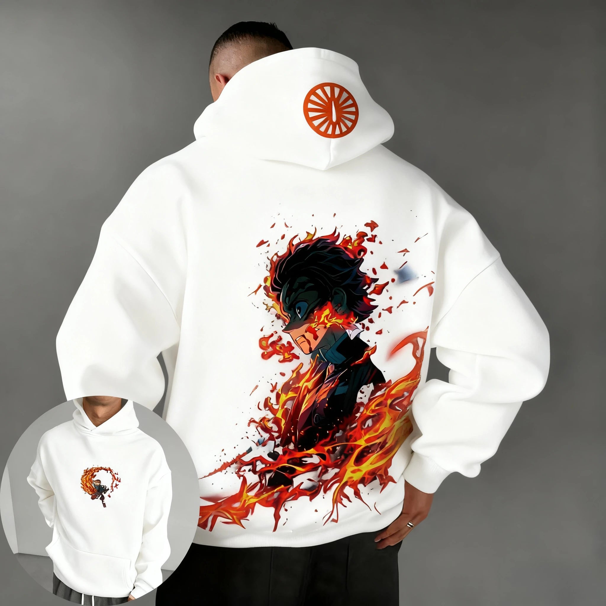 Demon Slayer Autumn/Winter New Men's Hoodie Kamado Tanjirou Anime Printed Loose Casual Hip Hop Parent Child Sweater Top