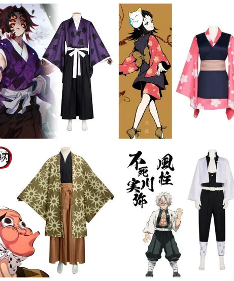 Demon Slayer Anime Peripheral Makomo Kanroji Mitsuri Kokushibo Nakime Costume  Style Kimono Cos Outfit Halloween Party
