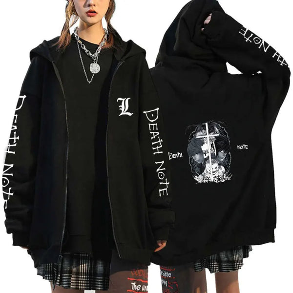 Death Note Gothic Graphic Zip-Up Hoodie Harajuku Streetwear Fleece Jacket