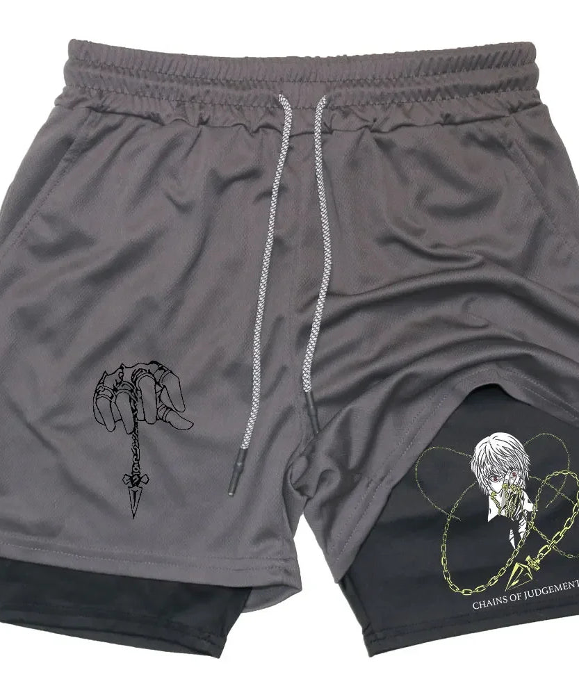 Kurapika Anime 2-in-1 Gym Shorts – Breathable Compression Sportwear