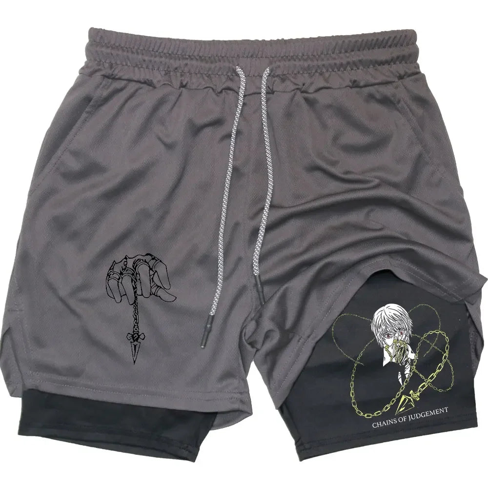 Kurapika Anime 2-in-1 Gym Shorts – Breathable Compression Sportwear