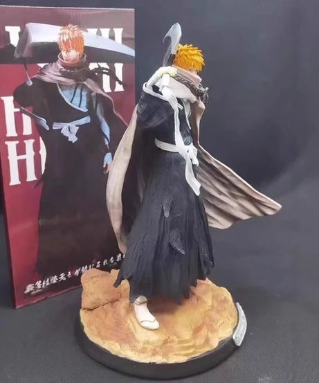 Bleach 33cm Kurosaki Ichigo Action Figures GK Kit Carrying Sword Model Wearing Cloak Sculpture Anime Toy Desktop Ornament Gift