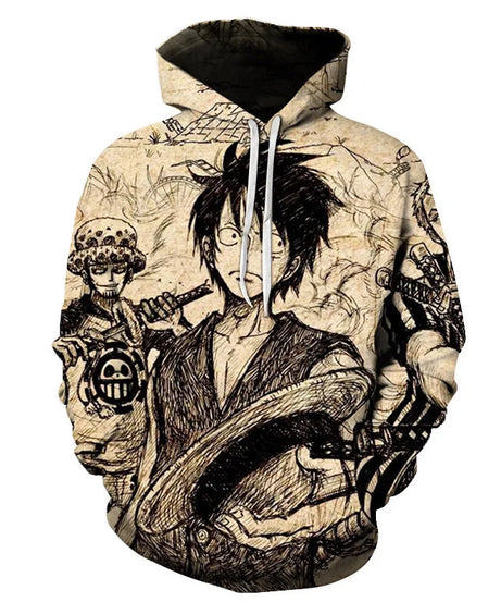 Anime One Piece Luffy Trafalgar D. Water Law Hoodie Cosplay Costume Long Sleeve Sweatshirt Sweater Zip Up Coat Jackets