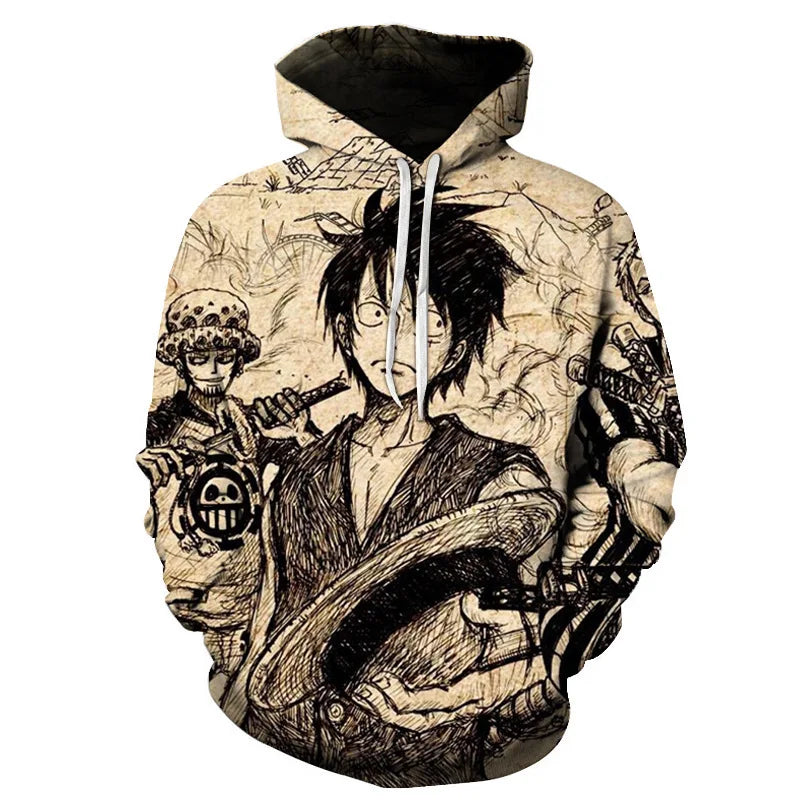 Anime One Piece Luffy Trafalgar D. Water Law Hoodie Cosplay Costume Long Sleeve Sweatshirt Sweater Zip Up Coat Jackets