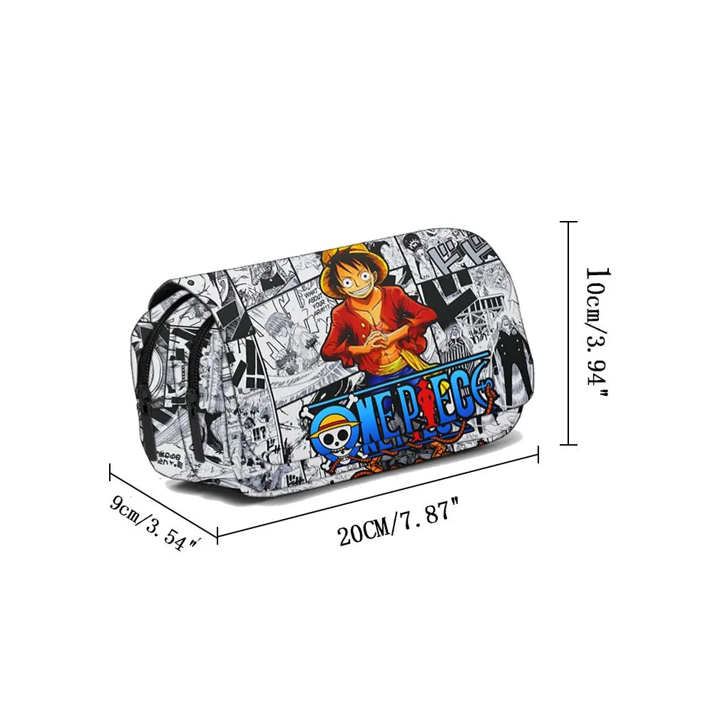 ONE PIECE Luffy Anime Printed Pencil Case Polyester Multi Layer Student Stationery Box for School Supplies Kids Pencil Bag