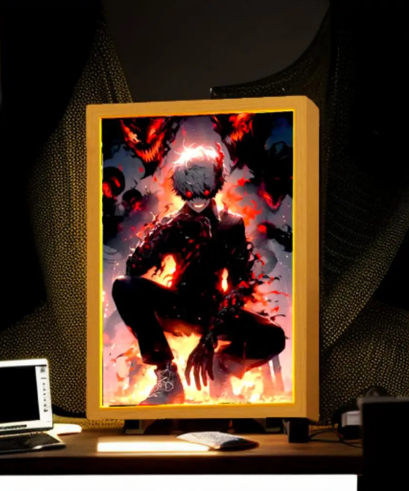 Anime Figure Light Painting Photo Frame Tokyo Ghoul Action Led Lamps Bedroom Room Decor Friends Birthdays Easter Gifts Moon Lamp