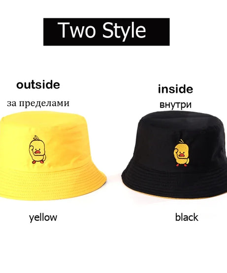 Summer Duck Reversible Bucket Hat for Women Travel Fisherman Hat Sad Boys Bob Fishing Cap Girl Outdoor Panama Beach Sun Hat
