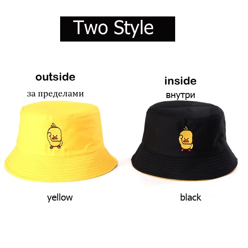 Summer Duck Reversible Bucket Hat for Women Travel Fisherman Hat Sad Boys Bob Fishing Cap Girl Outdoor Panama Beach Sun Hat