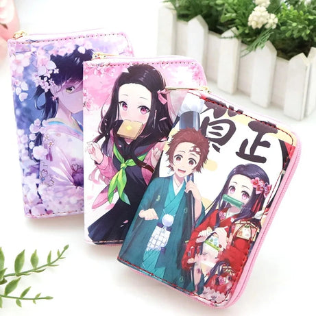 Anime Tsuyuri Kanao Kamado Tanjirou Nezuko Wallet Cosplay Portable Mini Zero Purse PU Leather Multi-Layer Wallets