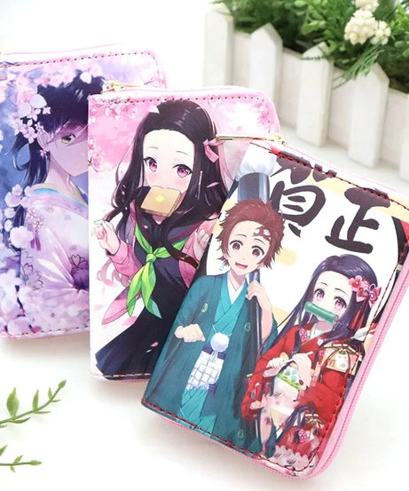 Anime Tsuyuri Kanao Kamado Tanjirou Nezuko Wallet Cosplay Portable Mini Zero Purse PU Leather Multi-Layer Wallets