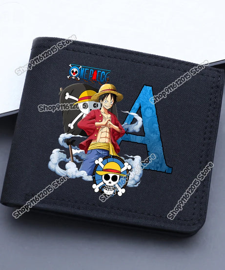 One Piece Letter Men Short Wallet Man Luffy Alphabet Canvas Wallet Man Credit ID Card Holder Anime Foldable Pocket Coin Purse