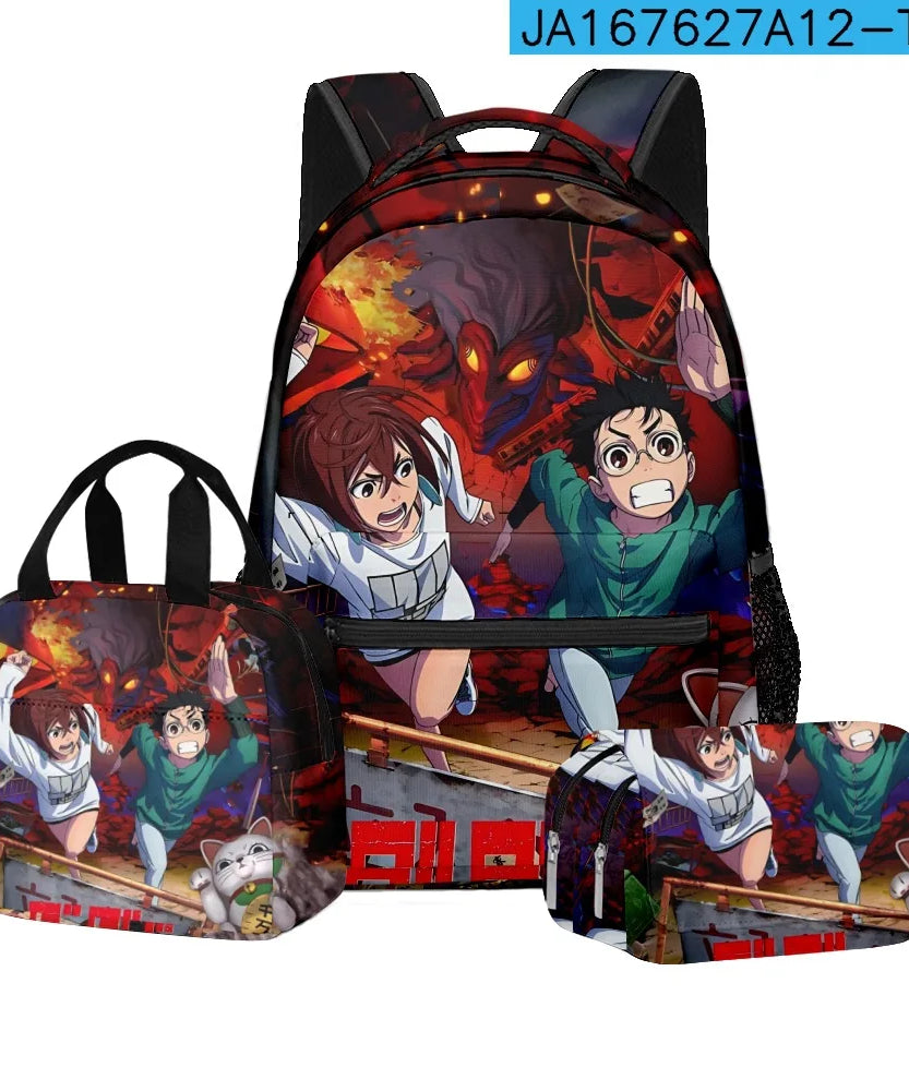 Luxury Popular Novelty DANDADAN 3D Printed 3pcs/Set student School Bags Travel Notebook Backpack Lunch bag Pencil Case