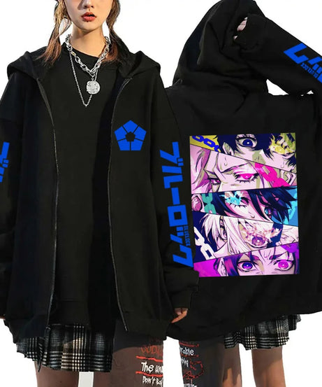 Hot Anime BLUE LOCK Printing Hoodie Fashion Harajuku Zipper Hoodies Women Men Sweatshirt Zipper Long Sleeve Casual Tops