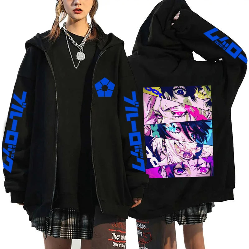 Hot Anime BLUE LOCK Printing Hoodie Fashion Harajuku Zipper Hoodies Women Men Sweatshirt Zipper Long Sleeve Casual Tops
