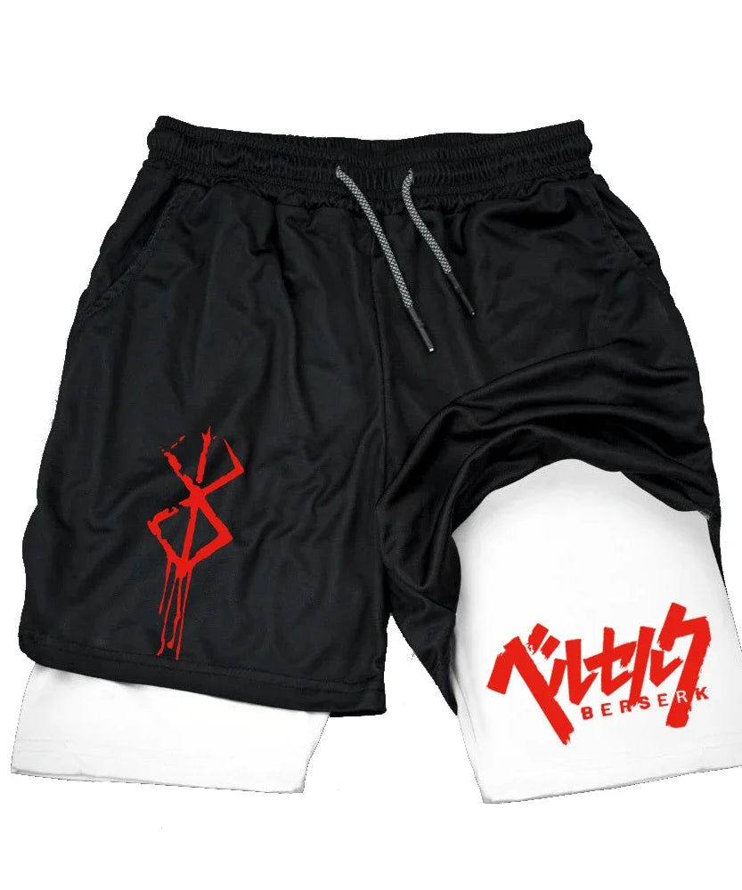 Men's Double Layer 2-in-1 Shorts Summer Compression Letter Print Shorts Running QuickDry Leggings Jogging Gym Fitness Sportswear