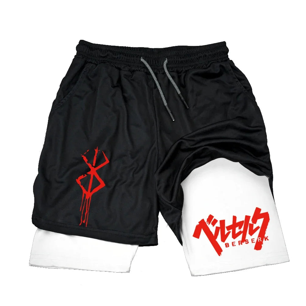 Men's Double Layer 2-in-1 Shorts Summer Compression Letter Print Shorts Running QuickDry Leggings Jogging Gym Fitness Sportswear