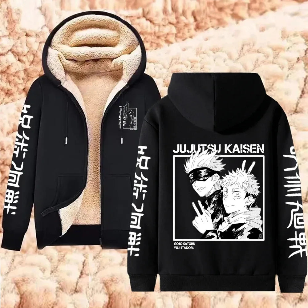 Jujutsu Kaisen Gojo Satoru Lamb Wool Warm Zip-Up Hoodie – Thicken Anime Jacket 3