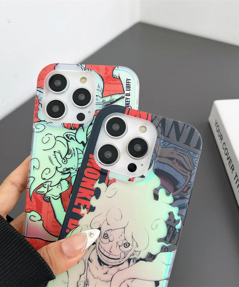 One Piece Luffy New Gear 5th Nika Laser Phone Case for iPhone 15 14 13 12 pro max 11 16 Men's Gift Back Cover