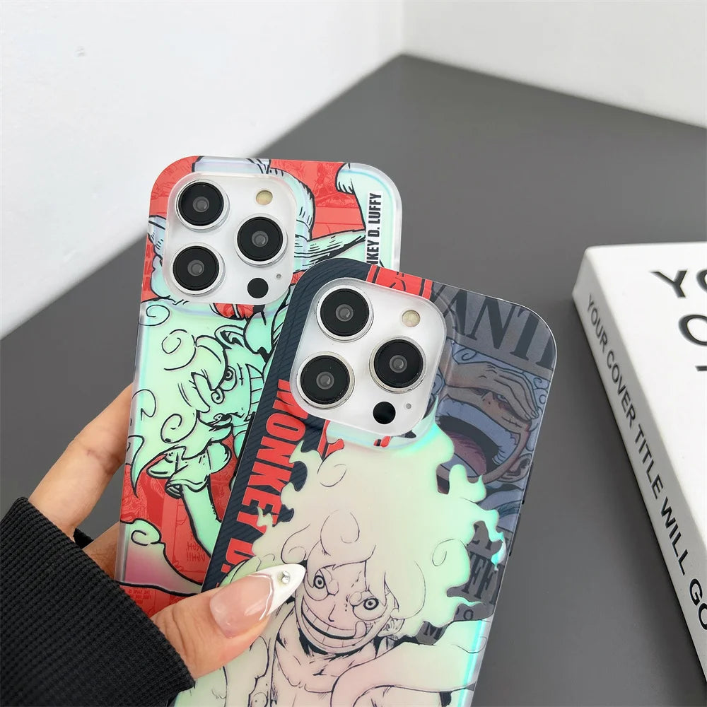 One Piece Luffy New Gear 5th Nika Laser Phone Case for iPhone 15 14 13 12 pro max 11 16 Men's Gift Back Cover