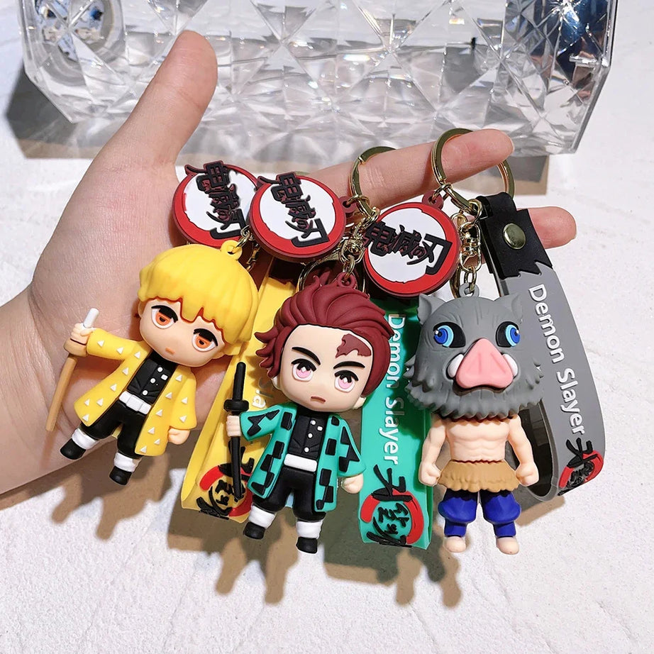 Anime Keychain Demon Slayer Kimetsu No Yaiba Cute Doll Tanjiro Nezuko Keyring Bag Pendant Key Chain Accessories