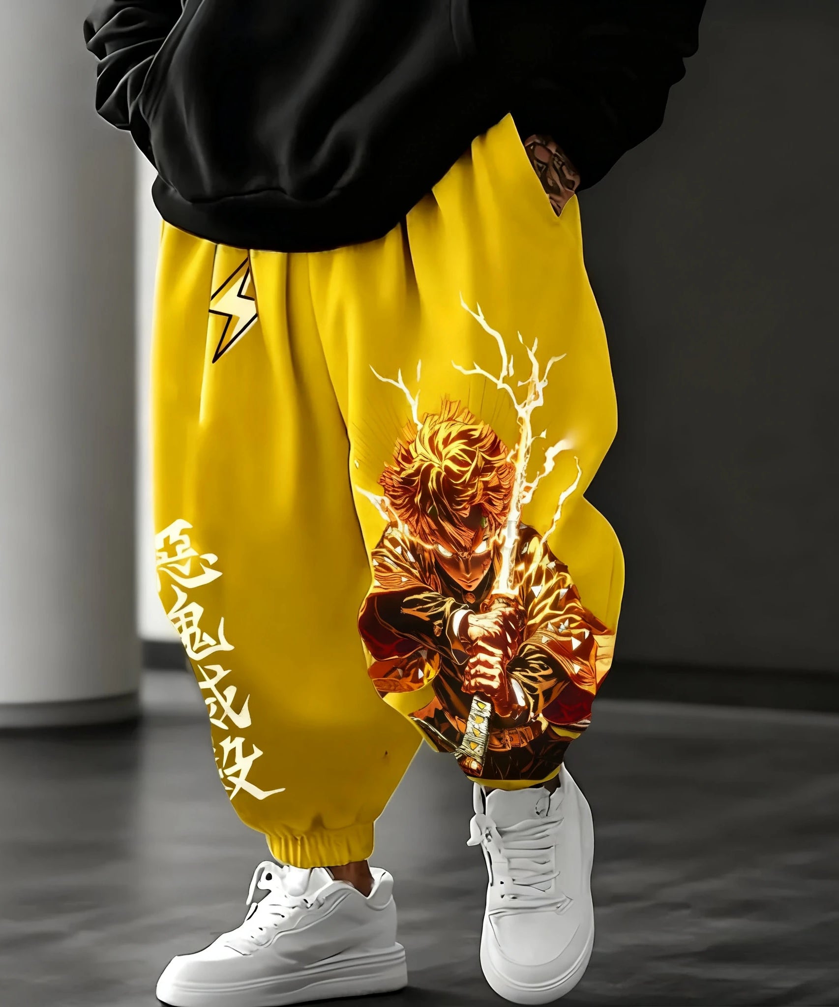Demon Slayer Anime Peripheral Men's Sweet Pants Autumn/Winter New Agatsuma Zenitsu Printed Harajuku Loose Casual Sports Pants