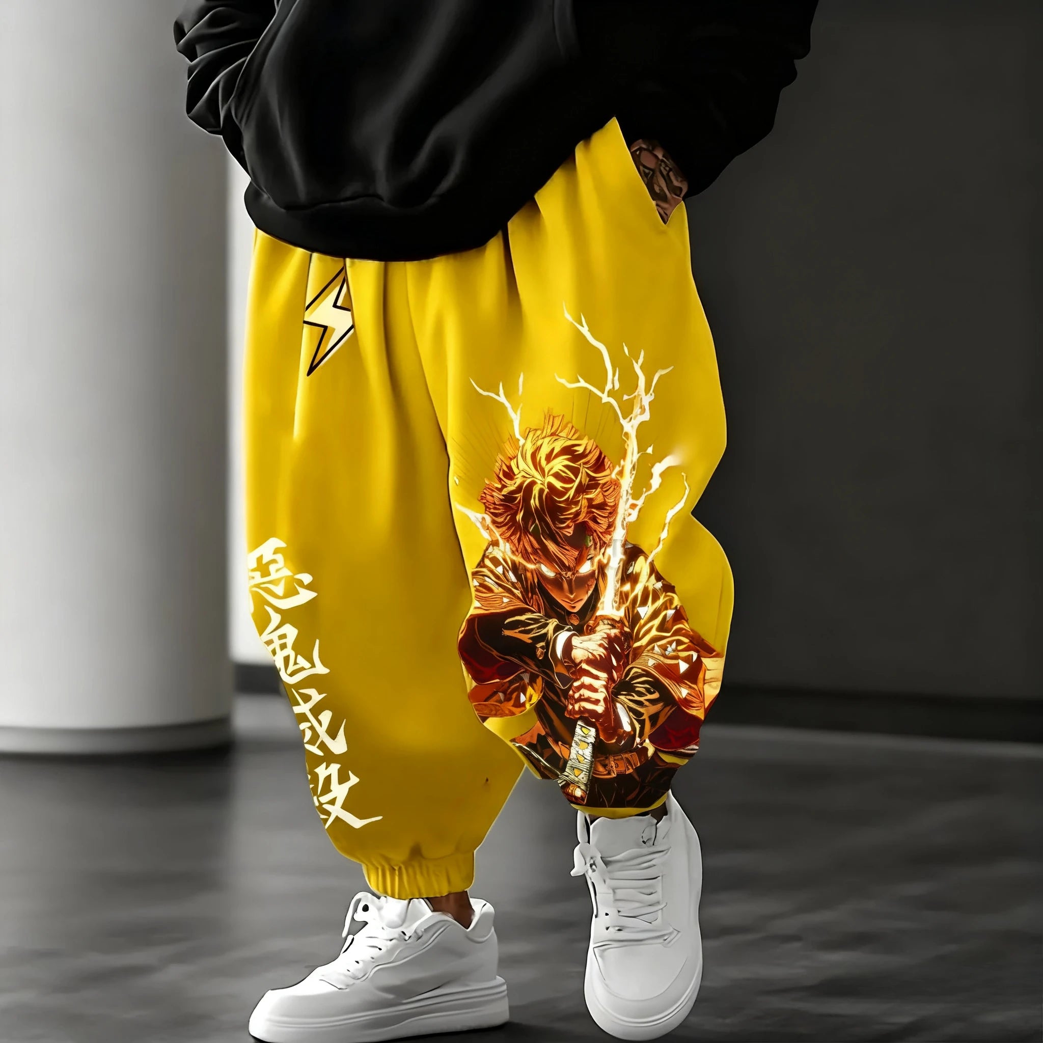 Demon Slayer Anime Peripheral Men's Sweet Pants Autumn/Winter New Agatsuma Zenitsu Printed Harajuku Loose Casual Sports Pants