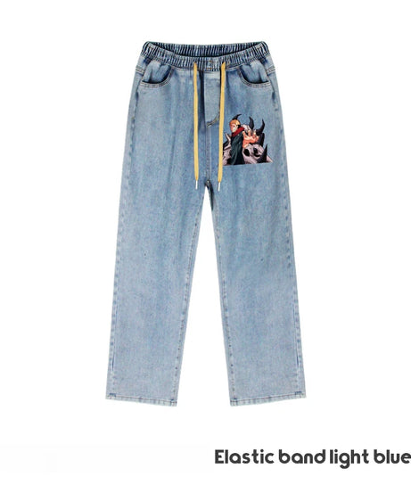 JUJUTSU KAISEN Gojo Yuji Megumi Sukuna Anime Daily Trousers Loose Spring and Autumn Wide Leg Pants Casual Jeans