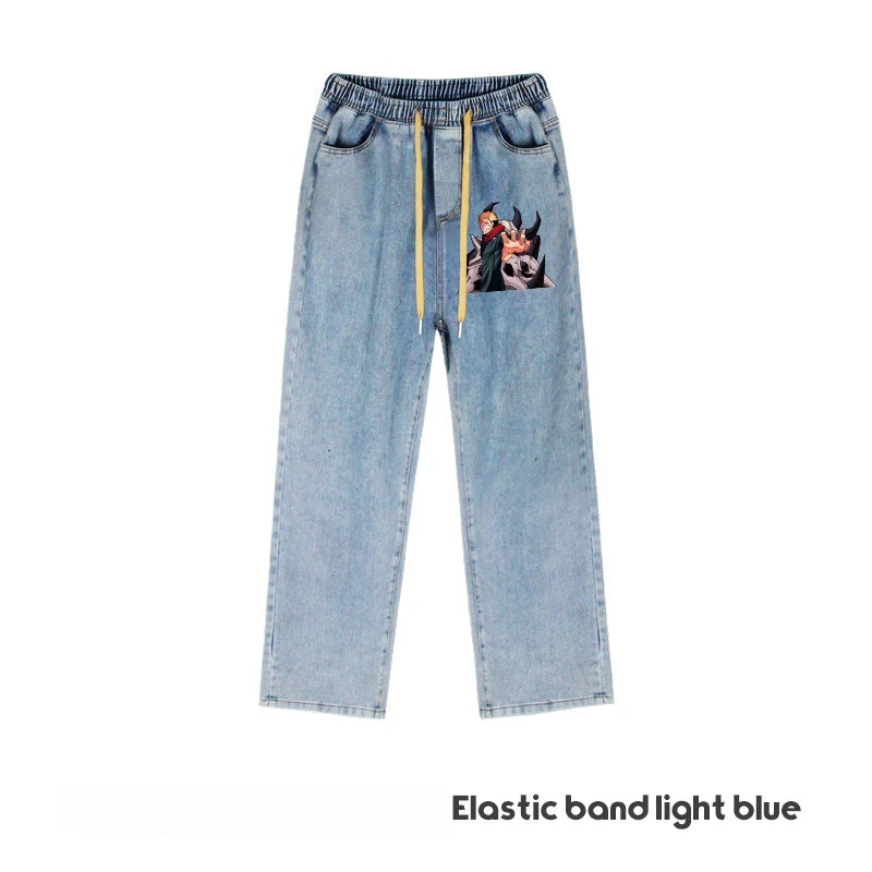 JUJUTSU KAISEN Gojo Yuji Megumi Sukuna Anime Daily Trousers Loose Spring and Autumn Wide Leg Pants Casual Jeans