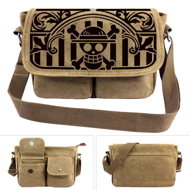 One Piece Canvas Shoulder Bag - Luffy & Law Logo Sling Bag, Unisex Student Backpack for Casual Daily Use & Anime Fans