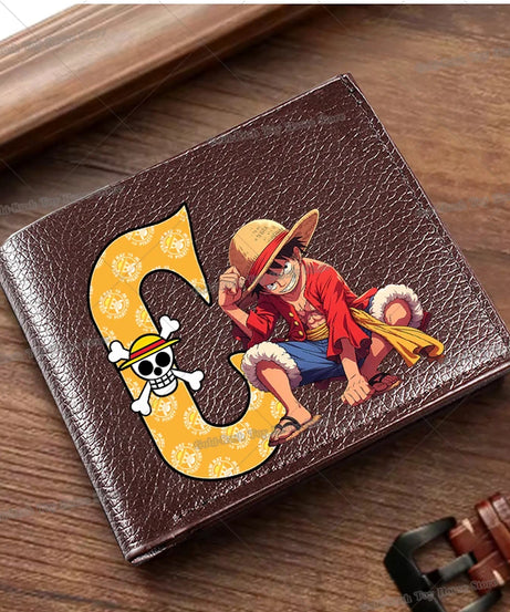Anime Luffy Men Pu Wallet One Piece Letter A-Z Foldable Short Wallet Man Portable Credit ID Card Holder Male Pocket Coin Purse