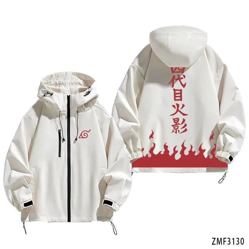 Naruto 4th Hokage Minato Namikaze Zip-Up Hoodie – Flame Print Casual Streetwear Jacket 8