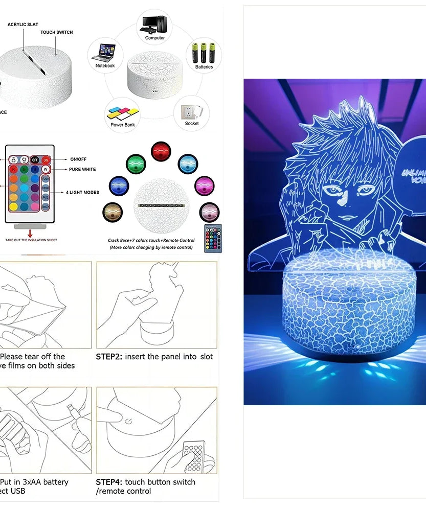 3D Anime Lamp Jujutsu Kaisen Led Night Light RGB Table Lamps Satoru Gojo Action Figure Kids Bedroom Desk Home Decor Friend