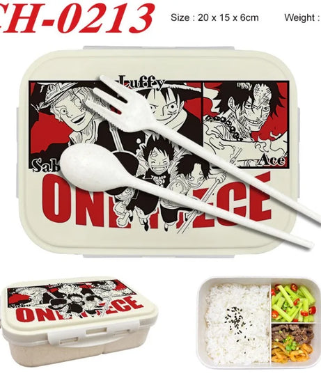 Anime One Piece Student Divided Bento Box Office Worker Light Lunch Box with Lid Style Wheat Straw Insulated Lunch Box