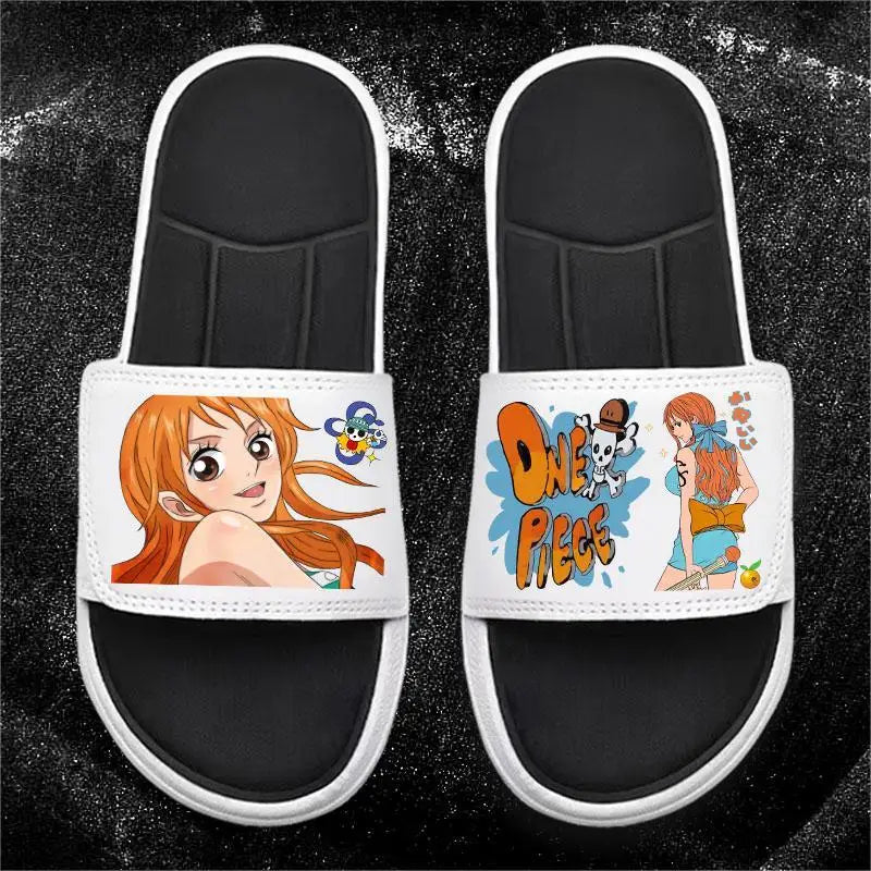 One Piece Anime Luffy Zoro Nami Pattern New Slippers Men and Women Fashionable Flat Outdoor Comfortable Sandals Gift