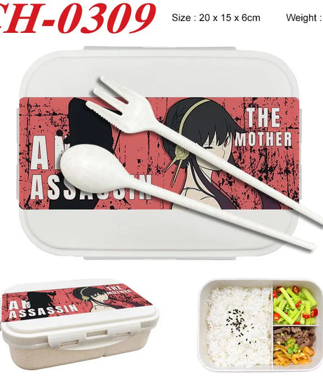 Spy×Family Lunch Box Wheat Straw Partitioned Lunch Box with Insulation, Student Lunch Box, Office Worker with Lid
