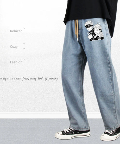 JUJUTSU KAISEN Gojo Yuji Megumi Sukuna Anime Daily Trousers Loose Spring and Autumn Wide Leg Pants Casual Jeans
