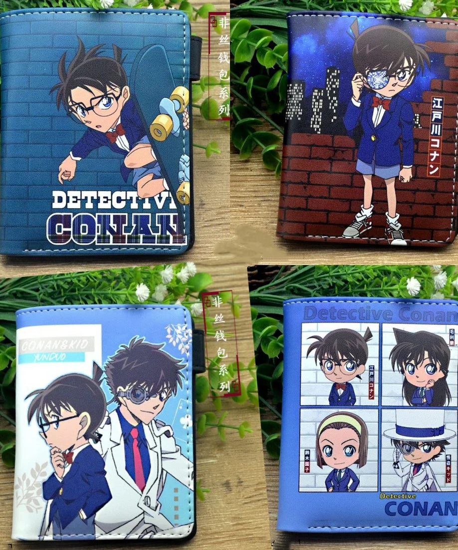 Conan anime peripheral cartoon student wallet card holder with zipper coin purse wallets wallet men PU birthday gift