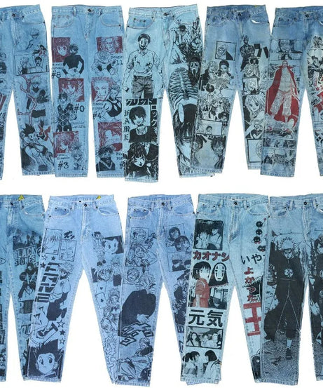 Y2k Anime Baggy Denim Trend Hand Drawn Printed Pattern New Men Women Pants Hip Hop Retro Harajuku Streetwear Unisex Casual Jeans