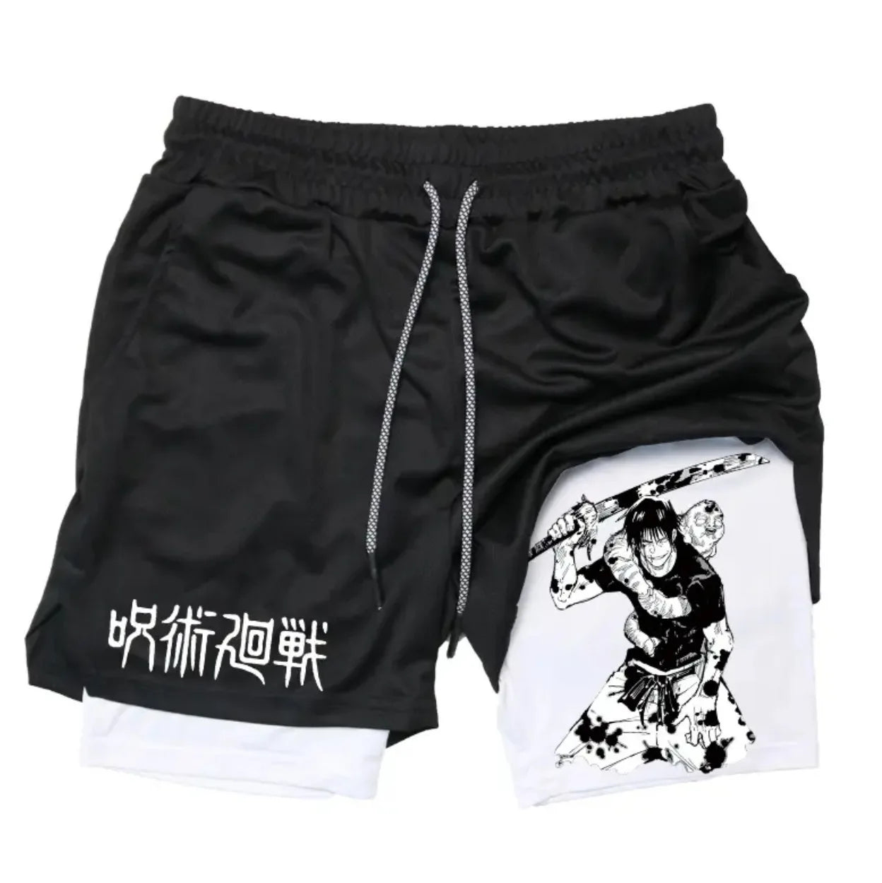 Anime Jujutsu Kaisen Performance Yuji Print Sport Running 2 in 1 Gym Shorts Training Men's Summer Workout Sportwear Y2K Shorts