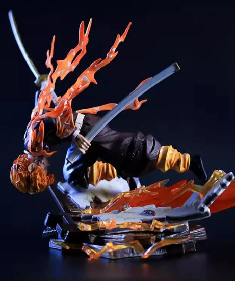 28cm Anime Demon Slayer Agatsuma Zenitsu Fire Thunder God Action Figure PVC Statue With Effect Base Collectible Model Toy Gift